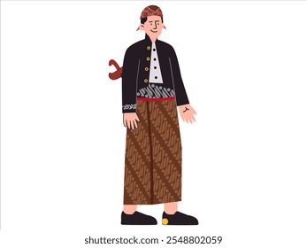 Javanese traditional clothing Java Indonesia tradition dress batik pattern classic culture fashion attire design icon set colorful