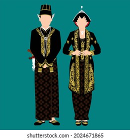 Javanese traditional wedding couple character illustration. suitable for traditional Javanese wedding invitations