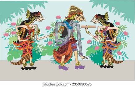 Javanese Wauang Arjuna Wiwaha , Arjunawiwaha Hermit meet two Apsara Nymphs, Vector