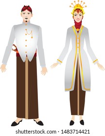 Javanese Wedding , Kesatrian Hijab Jogja Style, Groom and Bride from Indonesia - Vector
