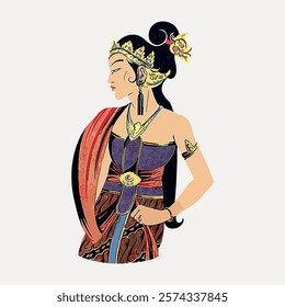 Javanese woman chromolithograph art vector element. Woman portrait, isolated vector. Vintage woman art drawing illustration, woman lady female portrait old painting art print.