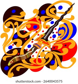the Javanese's traditional dagger, keris, with some abstract carving on the background'