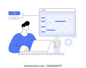 Javascript abstract concept vector illustration. Developer programming using JavaScript language, coding process, IT company worker, development, client-side development abstract metaphor.