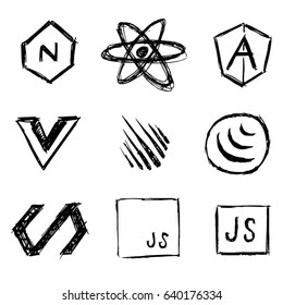 Javascript framework vector icons in a hand doodled style.