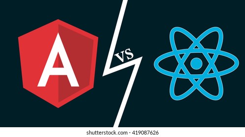 Javascript frameworks icons. Angular vs react. Vector illustration for web development, frontend software, js coding.