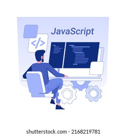 Javascript isolated concept vector illustration. Developer programming using JavaScript language, coding process, IT company worker, development, client-side development vector concept.