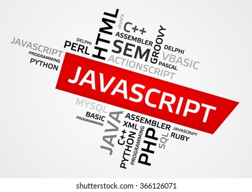 JAVASCRIPT word cloud, tag cloud, vector graphics - programming concept