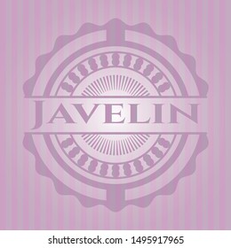 Javelin badge with pink background. Vector Illustration. Detailed.