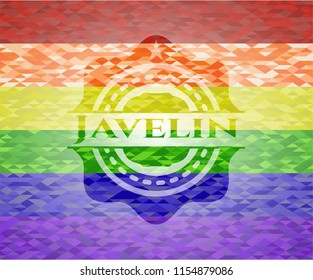 Javelin on mosaic background with the colors of the LGBT flag