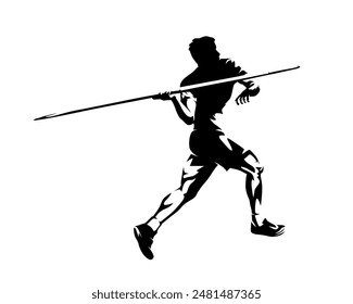 Javelin throw, isolated vector silhouette, decathlon athlete