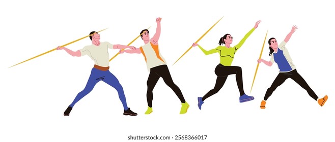 Javelin throw is a track and field event. The equipment needed for this sport is a javelin made of wood or metal with a pointed tip, a throwing area, and a measuring tape