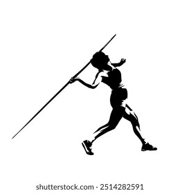 Javelin throw, woman isolated vector silhouette. Female athlete illustration