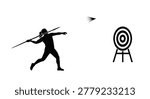 Javelin thrower in action with target black silhouette high quality