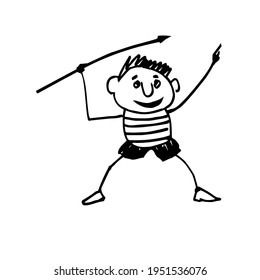 Javelin thrower. Hand-drawn cute character. A simple doodle illustration. Vector
