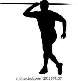 Ilustração da silhueta do lançador de dardo. Homens atleta posar enquanto faz atividade esportiva.
