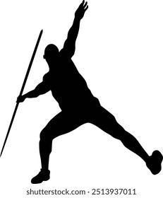 Javelin thrower silhouette illustration. Men athlete pose while doing sport activity.