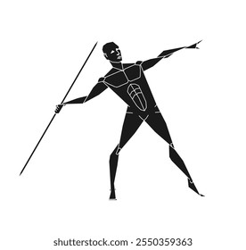 Javelin thrower silhouette. Man figure posing with spear. Vector illustration image.