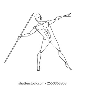 Javelin thrower silhouette. Man figure posing with spear. Vector illustration image.