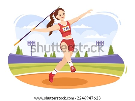 Javelin Throwing Athlete Illustration using a Long Lance Shaped Tool to Throw in Sports Activity Flat Cartoon Hand Drawn Template