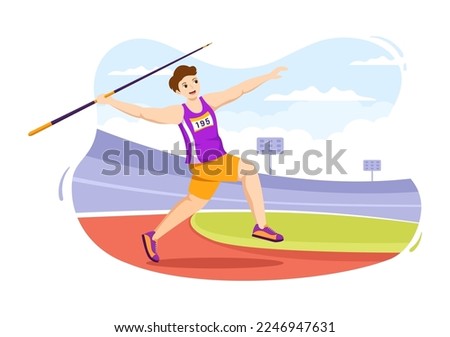 Javelin Throwing Athlete Illustration using a Long Lance Shaped Tool to Throw in Sports Activity Flat Cartoon Hand Drawn Template