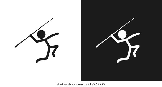 Diseño vectorial del icono de lanzamiento de Javelin. Hombre de figura de palo javelin arrojar el símbolo del icono del vector del atleta pictograma