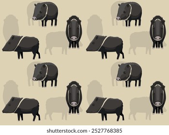 Javelina Pig Collared Peccary Cartoon Cute Seamless Wallpaper Background