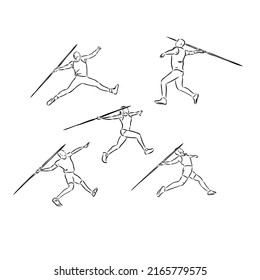 Javelin-throwing athlete, sportsman vector sketch, line, geometric