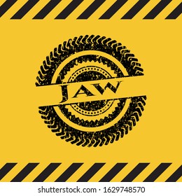 Jaw black grunge emblem inside yellow warning sign. Vector Illustration. Detailed.