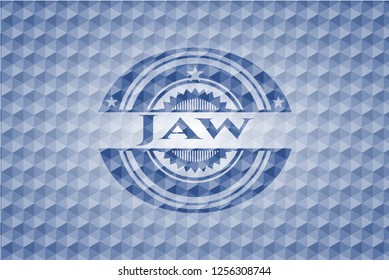 Jaw blue emblem or badge with geometric pattern background.