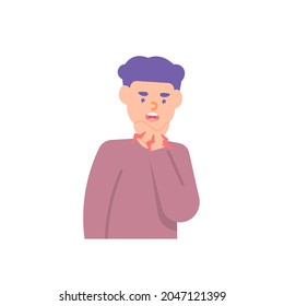 jaw or chin pain, goiter, toothache. illustration of a man holding his chin in celebration of pain. health problems. flat cartoon style. vector element design