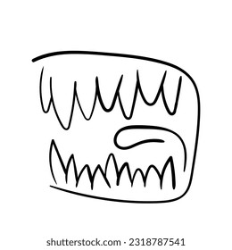 jaw fangs doodle cartoon isolated on white. vector illustration.