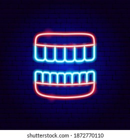 Jaw Neon Sign. Vector Illustration of Stomatology Promotion.