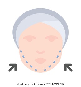 Jaw surgery flat design.  Cosmetic surgery on face with dotted lines. For plastic surgery clinic, medical and beauty publications. Vector Illustration.