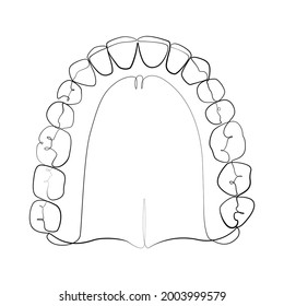Jaw with teeth one line drawing on white isolated background