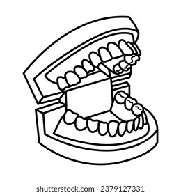 Jaw with teeth. Open mouth dental model. Linear doodle icon. Corrective Orthodontics. Dental care. 