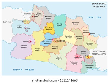Jawa Barat, West Java administrative and political vector map, Indonesia svg