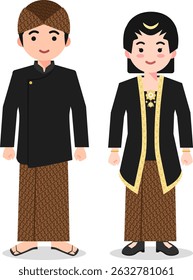 Jawa Tengah Traditional Clothes - Indonesian Culture Flat Cartoon Illustration