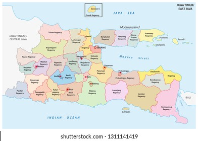Jawa Timur, East Java administrative and political vector map, Indonesia svg