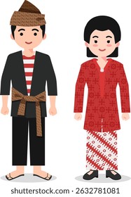Jawa Timur Traditional Clothes - Indonesian Culture Flat Cartoon Illustration
