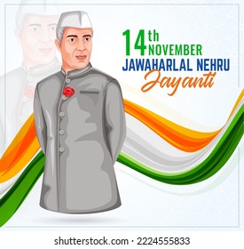 Jawaharlal Nehru Jayanti El 14 de noviembre, India rinde homenaje al primer Primer Ministro Pandit Jawaharlal Nehru celebrando su aniversario de nacimiento en el Día del Niño, Editable Vector