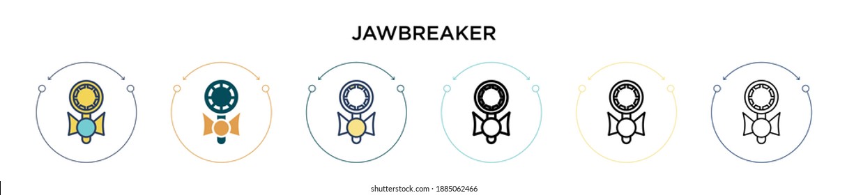 Icono Jawbreaker en el estilo relleno, delgado, contorno y trazo. Ilustración vectorial de dos iconos vectoriales coloreados y negros se pueden utilizar para móviles, ui, web