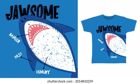 Jawsome shark attack illustration t-shirt design vector concept.