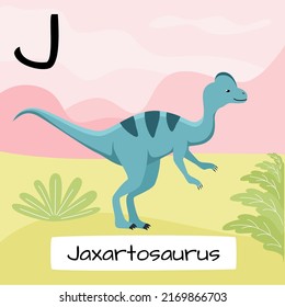 Jaxartosaurus dinosaur. Letter J. Children's alphabet education. Vector illustration of a prehistoric dinosaur.