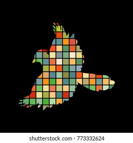 Jay bird mosaic color silhouette animal background black