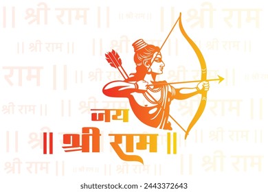 Jay shree ram hindi calligraphy for ram navami with lord shree ram vector design. Hindi text jay shree ram english meaning Glory to Lord Rama