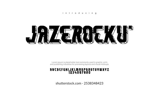 Jazerocku is modern font with stone style. Boulder alphabet font. Cool cracked stone letters, numbers and punctuation. Uppercase and lowercase. Stock vector typescript for your typography design.