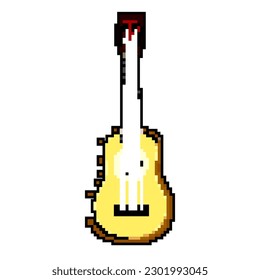 jazz acoustic guitar game pixel art retro vector. bit string country, music instrument jazz acoustic guitar. old vintage illustration