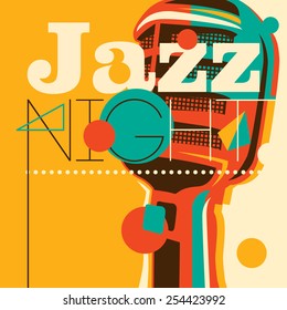 Jazz background with retro microphone. Vector illustration.