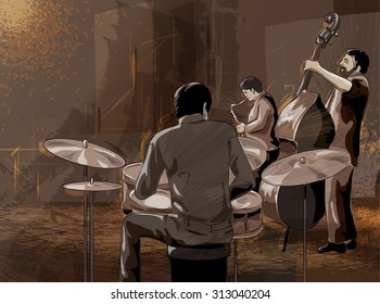 jazz band with bass, drums and saxophone