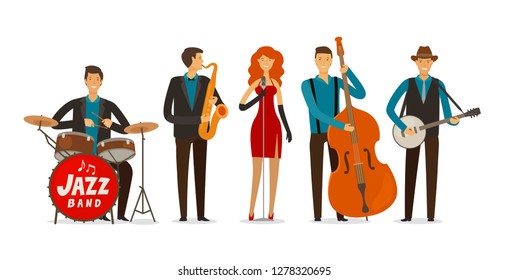 Jazz band. Blues music, musical festival concept. Cartoon vector illustration